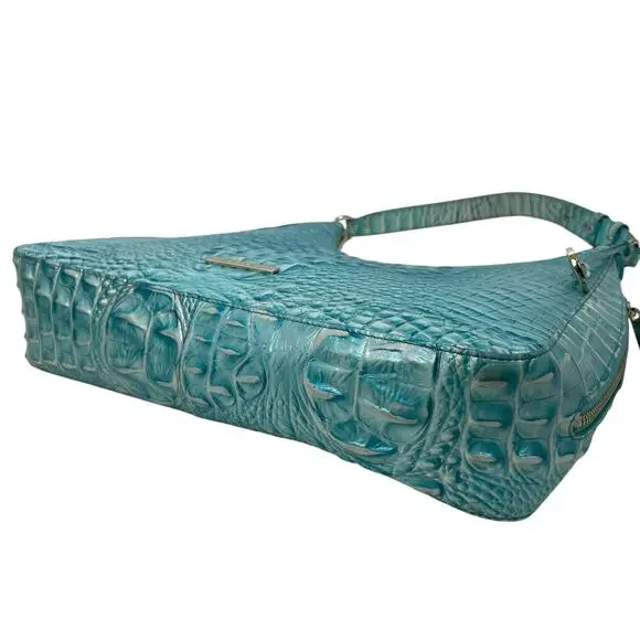 Brahmin Tabitha Melbourne Leather Shoulder Bag Aqua Blue Croc Embossed